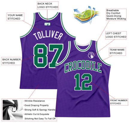 Custom Authentic Basketball Jersey - Purple Green White Retro Throwback Design Custom Purple Kelly Green-White Authentic