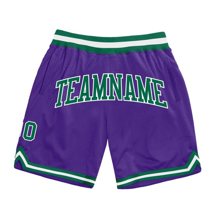 Custom Basketball Shorts - Purple Green White Authentic Throwback Style Custom Purple Kelly Green-White Authentic Throwback