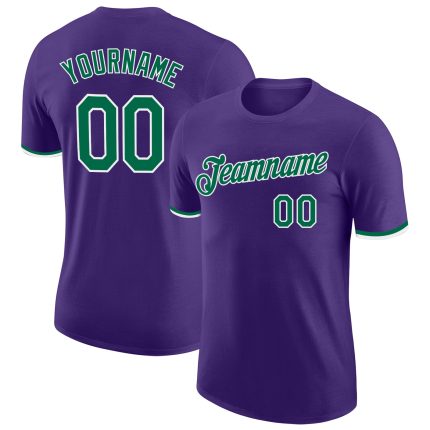 Custom Purple Kelly Green White Performance T-Shirt for Men and Women Custom Purple Kelly Green-White Performance T-Shirt