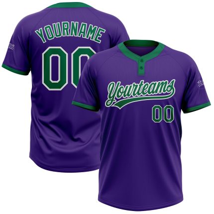 Custom Purple Kelly Green White Softball Jersey Unisex Two-Button Design Custom Purple Kelly Green-White Two-Button Unisex