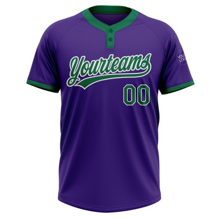 Custom Purple Kelly Green White Softball Jersey Unisex Two-Button Design Custom Purple Kelly Green-White Two-Button Unisex