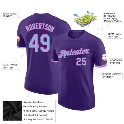 Custom Performance T-Shirt for Men & Women in Purple Light Blue-Pink - Style 9278 Custom Purple Light Blue-Pink Performance