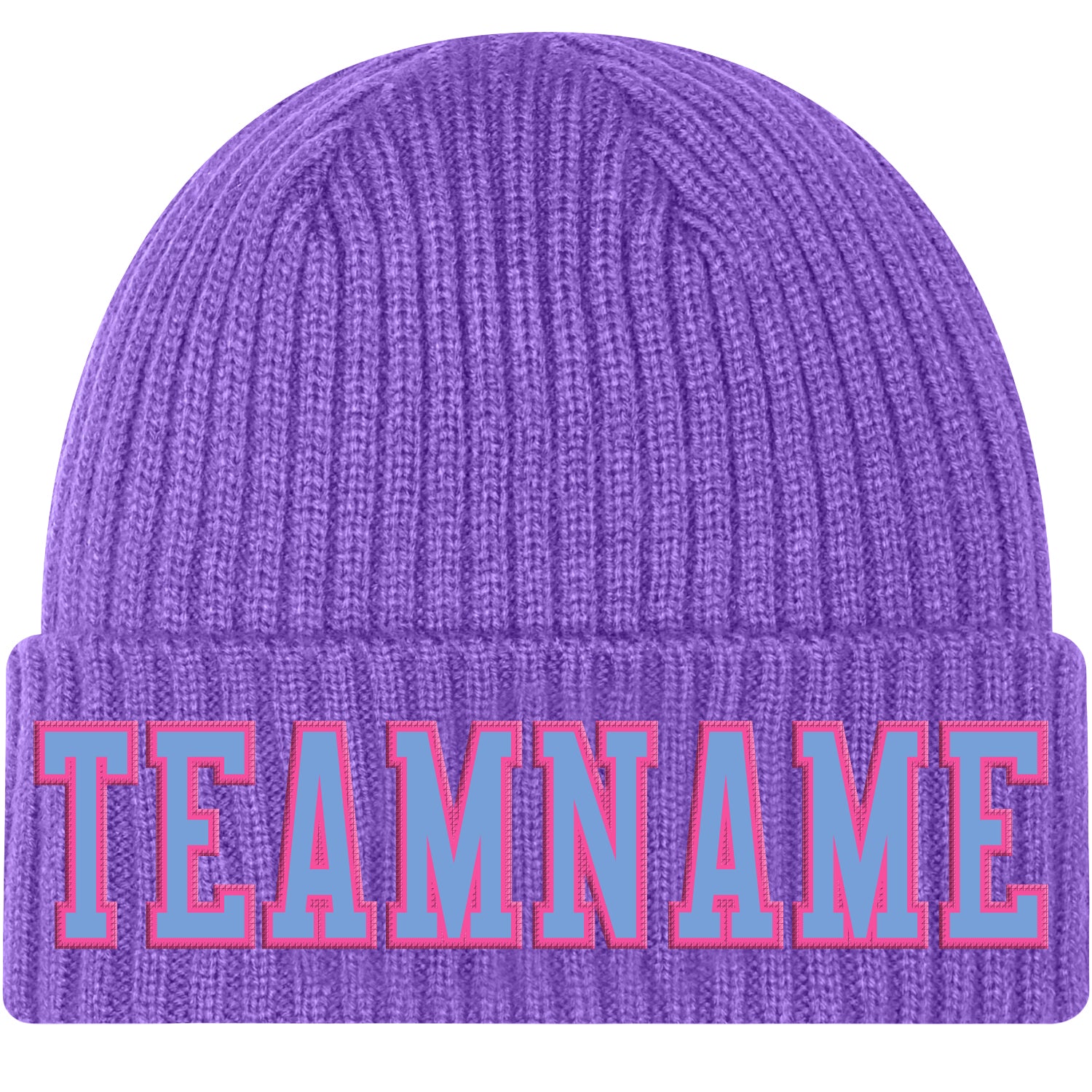 Custom Purple Light Blue Pink Knit Cuffed Hat - Stylish Warm Winter Beanie Custom Purple Light Blue-Pink Stitched Cuffed