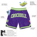 Custom Neon Purple Green-White Basketball Shorts Authentic Throwback Style Custom Purple Neon Green-White Authentic Throwback
