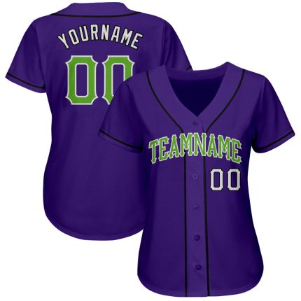 Purple Neon Green White-Black Authentic Baseball Jersey - Custom Design Team Sports Apparel Custom Purple Neon Green White-Black