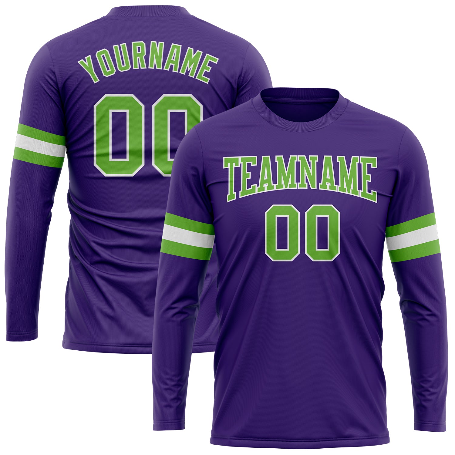 Custom Performance T-Shirt in Purple Neon Green-White for Men Women Long Sleeve Custom Purple Neon Green-White Long Sleeve