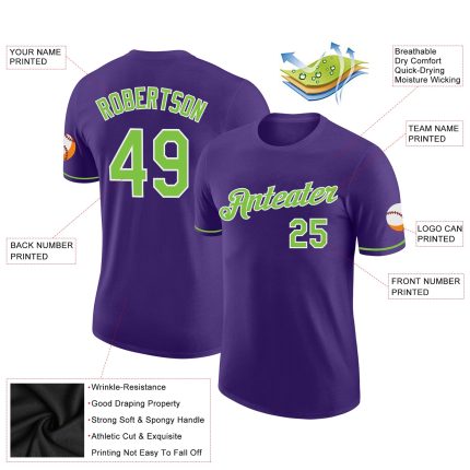 Custom Purple Neon Performance T-Shirt - Green and White Athletic Tee Custom Purple Neon Green-White Performance T-Shirt