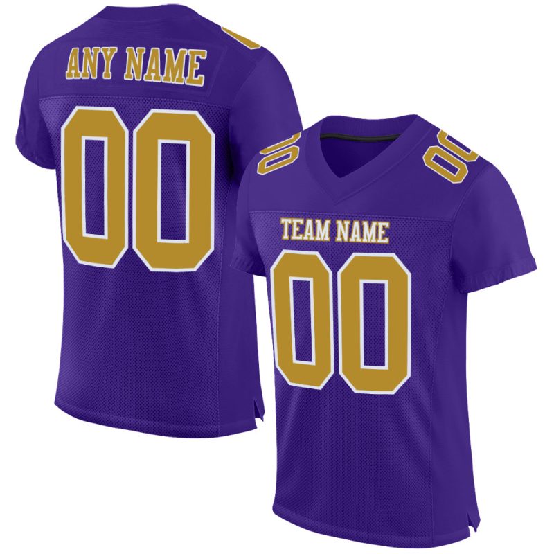 Custom Purple White Gold Mesh Authentic Football Jersey Custom Purple Old Gold-White Mesh Authentic Football Jersey