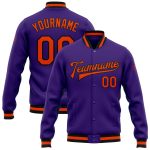 Custom Varsity Letterman Jacket Purple Orange Black Full-Snap Bomber Custom Purple Orange-Black Bomber Full-Snap Varsity