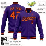Custom Varsity Letterman Jacket Purple Orange Black Full-Snap Bomber Custom Purple Orange-Black Bomber Full-Snap Varsity