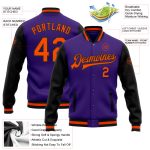 Custom Two Tone Bomber Jacket - Purple Orange Black Full-Snap Varsity Letterman Custom Purple Orange-Black Bomber Full-Snap