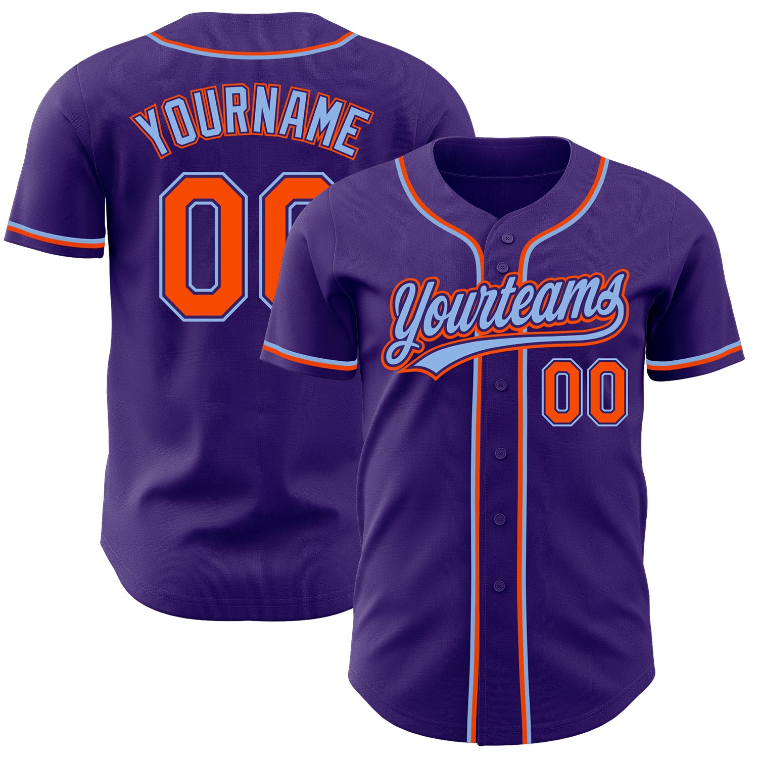 Personalized Authentic Baseball Jersey - Custom Purple and Light Blue Design Custom Purple Orange-Light Blue Authentic Baseball
