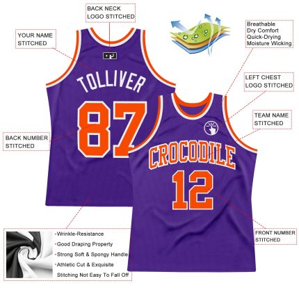 Custom Basketball Jersey - Authentic Throwback in Purple, Orange and White Custom Purple Orange-White Authentic Throwback