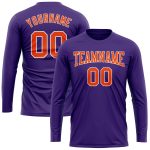 Custom Long Sleeve Performance T-Shirt - Purple White Orange Design Custom Purple Orange-White Long Sleeve Performance T-Shirt