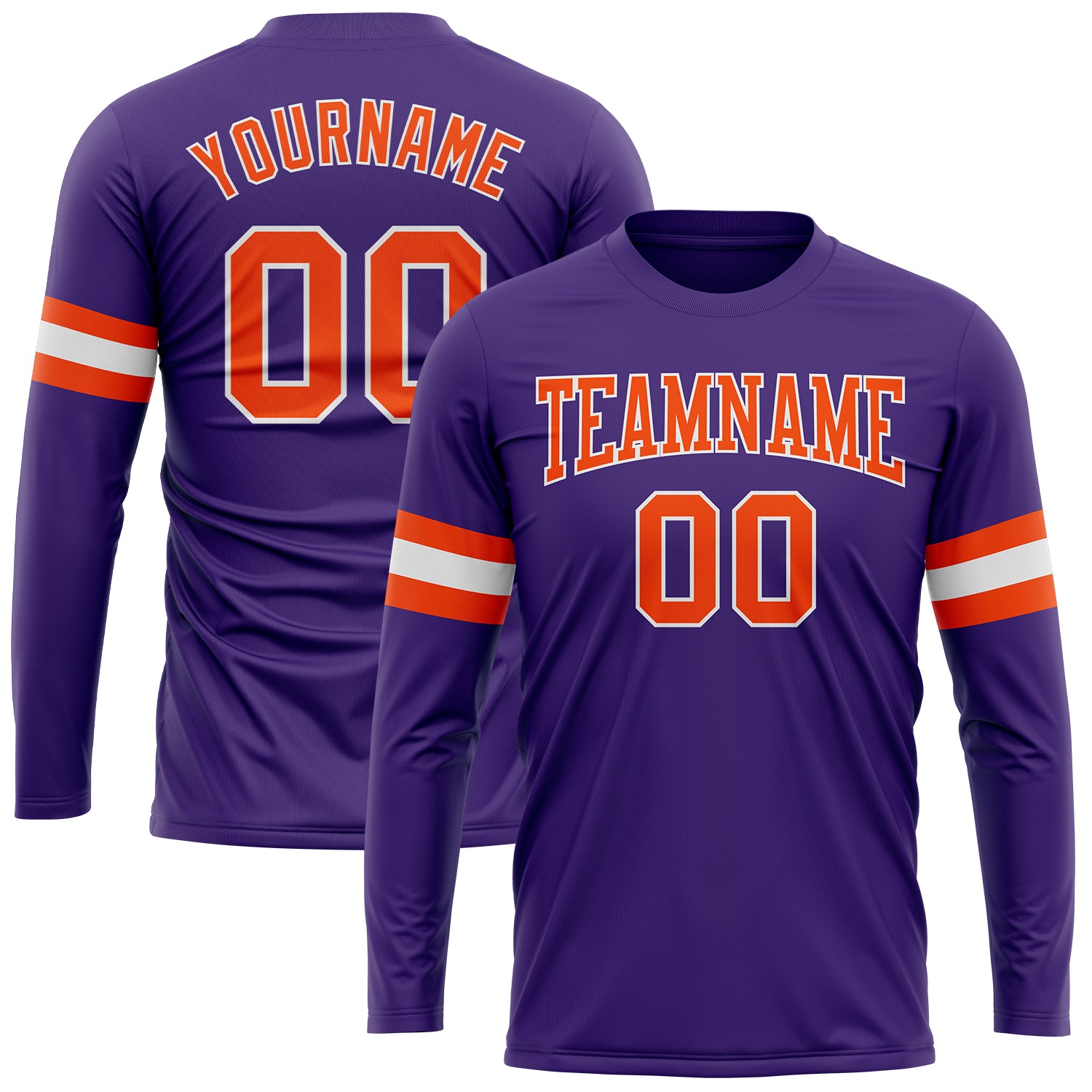 Custom Long Sleeve Performance T-Shirt - Purple White Orange Design Custom Purple Orange-White Long Sleeve Performance T-Shirt