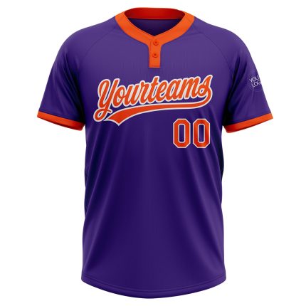 Custom Unisex Softball Jersey - Purple Orange White Two-Button Design Custom Purple Orange-White Two-Button Unisex Softball