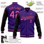 Custom Two Tone Bomber Jacket in Purple Pink Black Varsity Letterman Full-Snap Style Custom Purple Pink-Black Bomber Full-Snap