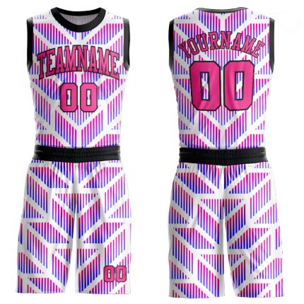 Custom Purple Pink Black Basketball Jersey Round Neck Sublimation Suit Custom Purple Pink-Black Round Neck Sublimation Basketball