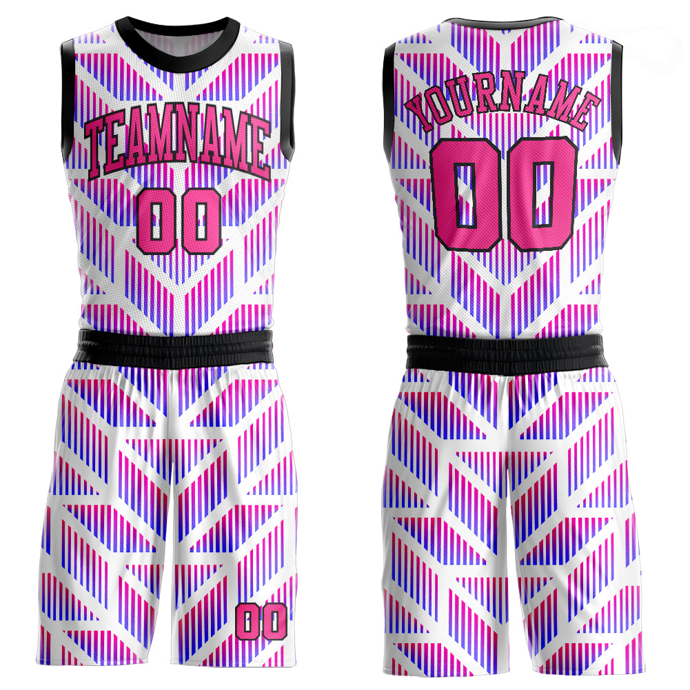 Custom Purple Pink Black Basketball Jersey Round Neck Sublimation Suit Custom Purple Pink-Black Round Neck Sublimation Basketball