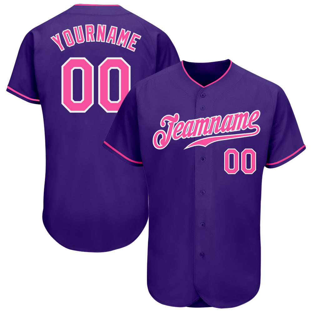 Custom Purple Pink-White Authentic Baseball Jersey Custom Authentic Baseball Jersey in Purple Pink-White Color Custom Purple Pink-White Authentic Baseball Jersey