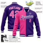 Custom Bomber Jacket Purple Pink White Varsity Letterman Full-Snap Split Design Fashion Wear Custom Purple Pink-White Bomber