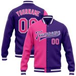 Custom Bomber Jacket Purple Pink White Varsity Letterman Full-Snap Split Design Fashion Wear Custom Purple Pink-White Bomber