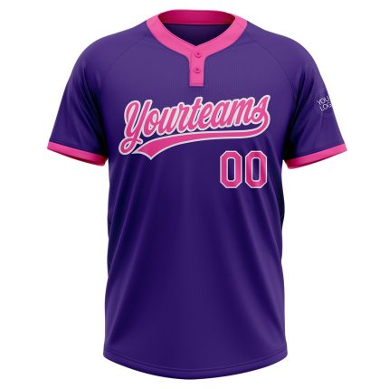 Custom Unisex Softball Jersey - Purple Pink-White Two-Button Design, Soft Fabric, Comfortable Fit Custom Purple Pink-White