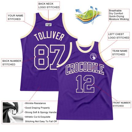 Custom Purple Cream Authentic Basketball Jersey - Throwback Style Custom Purple Purple-Cream Authentic Throwback Basketball