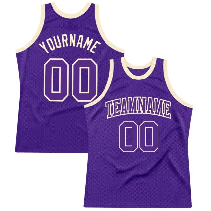 Custom Purple Cream Authentic Basketball Jersey - Throwback Style Custom Purple Purple-Cream Authentic Throwback Basketball