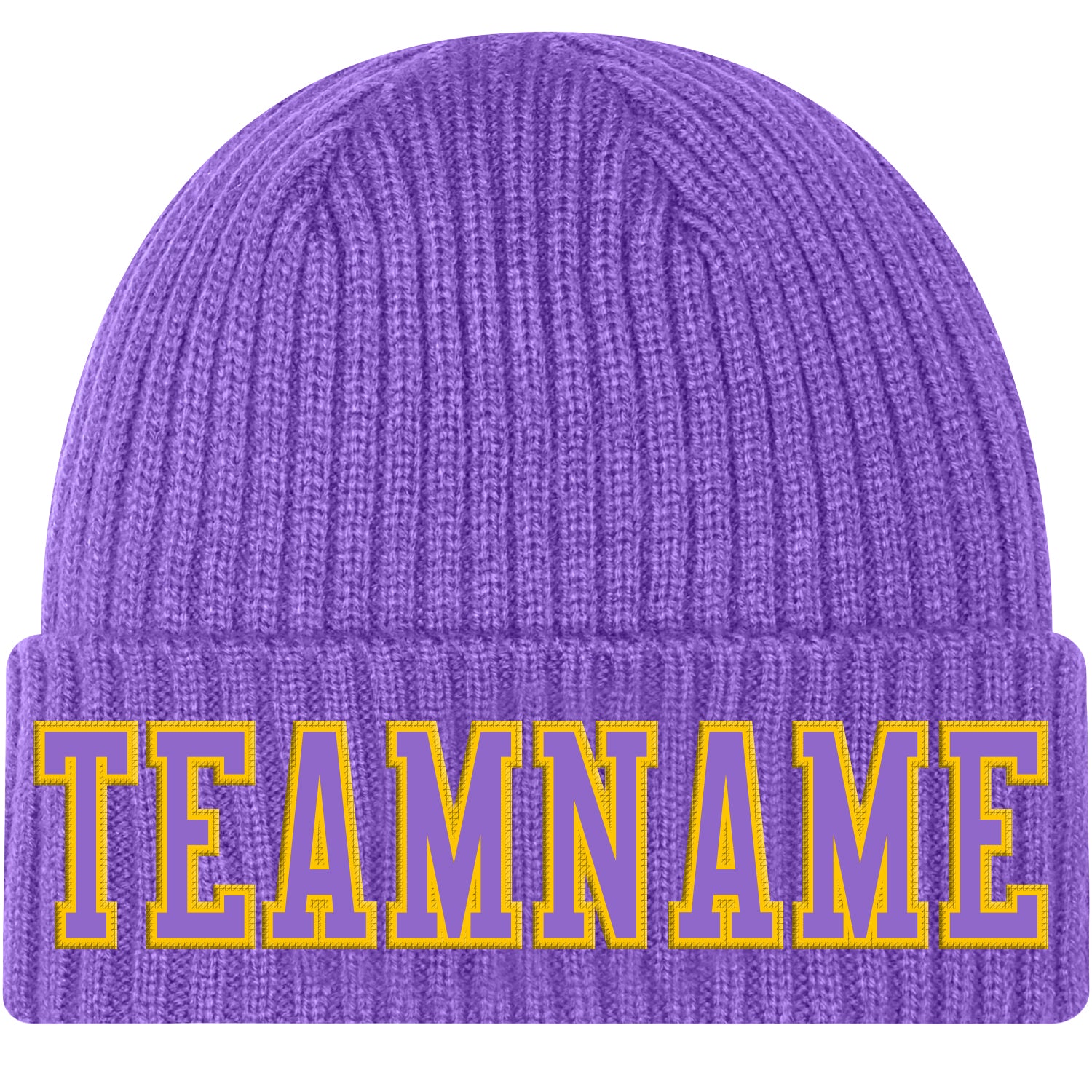 Custom Purple Gold Stitched Knit Hat Cuffed Beanie - Stylish Winter Accessory Custom Purple Purple-Gold Stitched Cuffed Knit