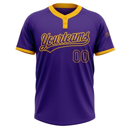 Custom Purple Gold Unisex Softball Jersey - Two-Button Design, Comfortable Fit Custom Purple Purple-Gold Two-Button Unisex