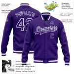 Custom Purple White Bomber Varsity Letterman Jacket Full-Snap for Men and Women Custom Purple Purple-White Bomber Full-Snap