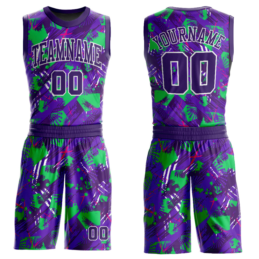 Custom Purple White Basketball Jersey for Music Festivals - Round Neck Sublimation Suit Custom Purple Purple-White Music