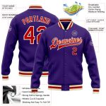 Custom Varsity Letterman Jacket in Purple Red Cream - Full-Snap Bomber Style Custom Purple Red-Cream Bomber Full-Snap Varsity