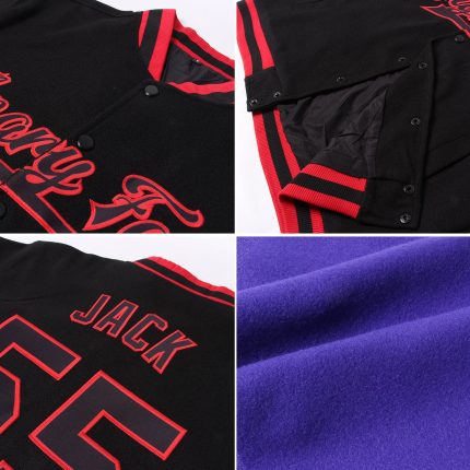 Custom Varsity Letterman Jacket in Purple Red Cream - Full-Snap Bomber Style Custom Purple Red-Cream Bomber Full-Snap Varsity