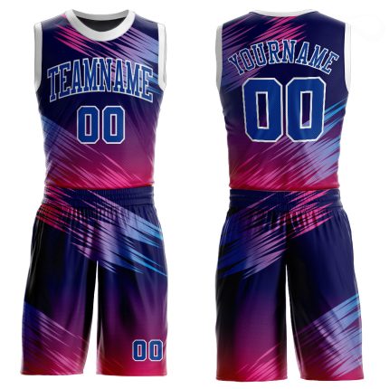 Purple Royal Pink Basketball Jersey Custom Round Neck Sublimation Suit Custom Purple Royal-Pink Round Neck Sublimation Basketball