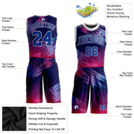 Purple Royal Pink Basketball Jersey Custom Round Neck Sublimation Suit Custom Purple Royal-Pink Round Neck Sublimation Basketball