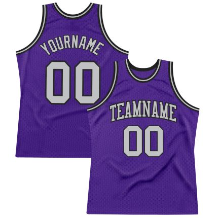 Custom Basketball Jersey - Authentic Purple Silver Gray Black Throwback Sports Apparel Custom Purple Silver Gray-Black Authentic