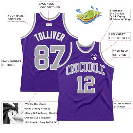 Authentic Throwback Basketball Jersey - Custom Purple Silver Gray White Design Custom Purple Silver Gray-White Authentic
