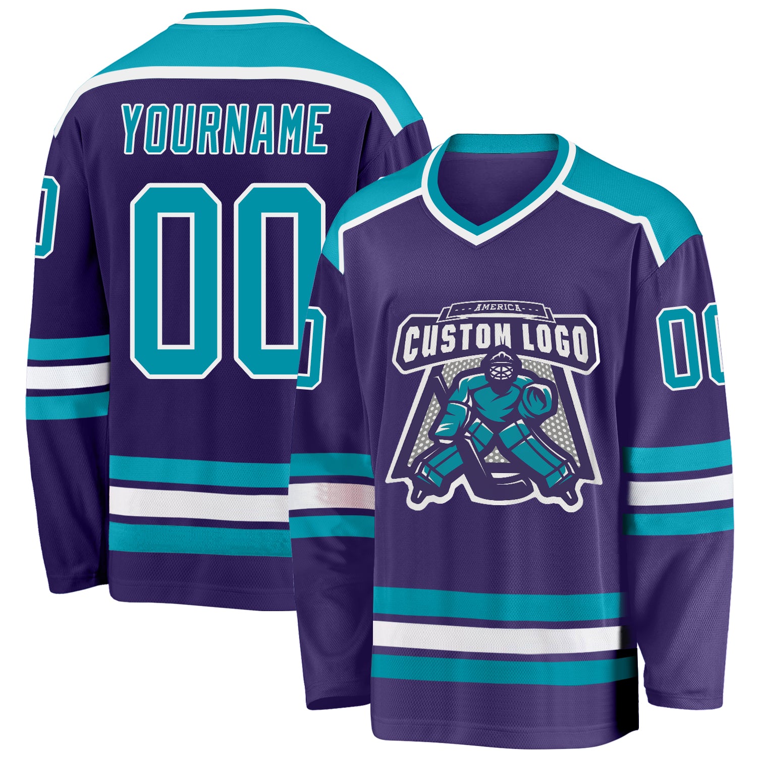 Custom Hockey Jersey - Purple Teal White Personalized Sports Apparel Custom Purple Teal-White Hockey Jersey