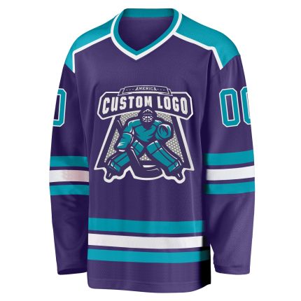 Custom Hockey Jersey - Purple Teal White Personalized Sports Apparel Custom Purple Teal-White Hockey Jersey