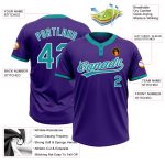 Custom Purple Teal White Unisex Softball Jersey Two-Button Design Custom Purple Teal-White Two-Button Unisex Softball Jersey