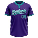 Custom Purple Teal White Unisex Softball Jersey Two-Button Design Custom Purple Teal-White Two-Button Unisex Softball Jersey