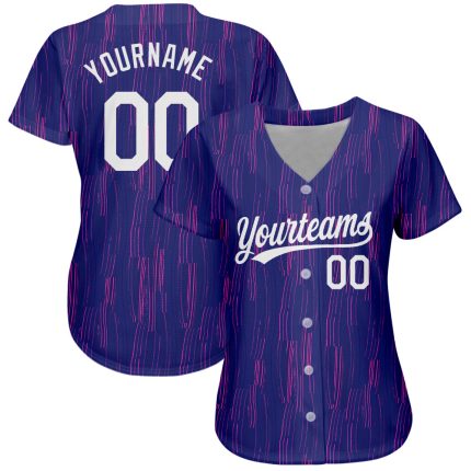 Custom 3D Pattern Baseball Jersey - Authentic Purple and White Design Custom Purple White 3D Pattern Design Authentic Baseball