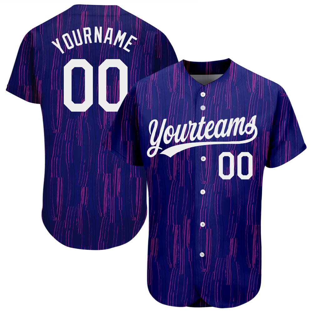 Custom 3D Pattern Baseball Jersey - Authentic Purple and White Design Custom Purple White 3D Pattern Design Authentic Baseball
