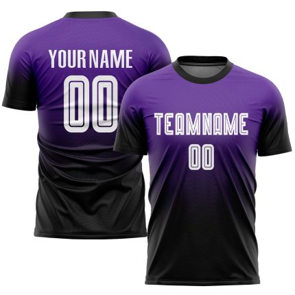 Custom Purple White Black Soccer Jersey - Fade Fashion Sublimation Uniform Custom Purple White-Black Sublimation Fade Fashion