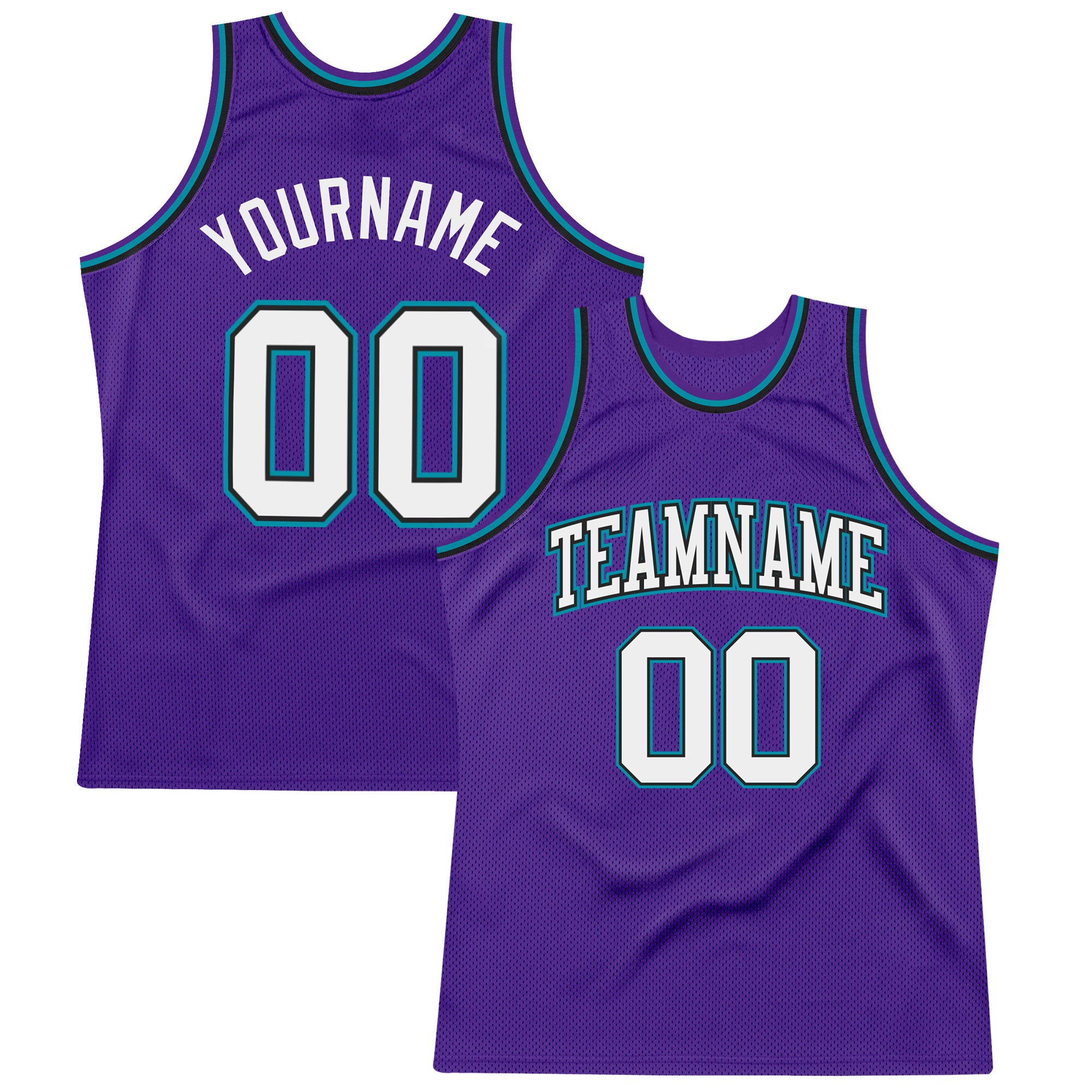 Authentic Basketball Jersey Custom Purple White Black Teal Throwback Design Custom Purple White Black-Teal Authentic Throwback
