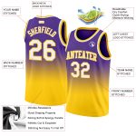 Custom Purple White Gold Basketball Jersey - Authentic Fade Design Fashion Apparel Custom Purple White-Gold Authentic Fade