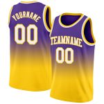 Custom Purple White Gold Basketball Jersey - Authentic Fade Design Fashion Apparel Custom Purple White-Gold Authentic Fade