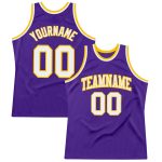 Custom Basketball Jersey - Authentic Purple White Gold Throwback Design Custom Purple White-Gold Authentic Throwback Basketball
